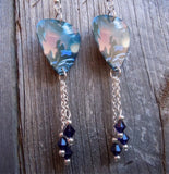 ZZ Top Recycler Guitar Pick Earrings with Dark Indigo Swarovski Crystal Dangles