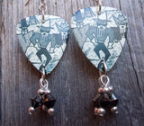 ZZ Top Antenna Guitar Pick Earrings with Black Swarovski Crystal Dangles