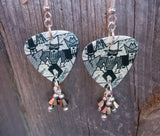 ZZ Top Antenna Guitar Pick Earrings with Black Swarovski Crystal Dangles