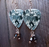 ZZ Top Antenna Guitar Pick Earrings with Black Swarovski Crystal Dangles