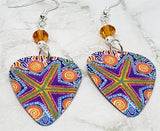 CLEARANCE Australian Aboriginal Style Art Starfish Guitar Pick Earrings with Orange Swarovski Crystals