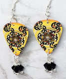 CLEARANCE Australian Aboriginal Style Art Snakes Guitar Pick Earrings with Black Swarovski Crystal Dangles