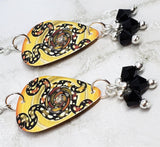 CLEARANCE Australian Aboriginal Style Art Snakes Guitar Pick Earrings with Black Swarovski Crystal Dangles