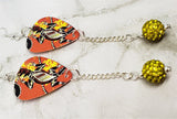 Australian Aboriginal Style Art Lizard Guitar Pick Earrings with Yellow Pave Bead Dangles