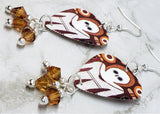 Australian Aboriginal Style Art Man Guitar Pick Earrings with Crystal Copper Swarovski Crystal Dangles