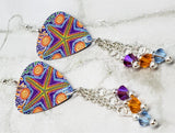 Australian Aboriginal Style Art Starfish Guitar Pick Earrings with Swarovski Crystal Dangles