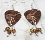 Australian Australian Aboriginal Style Art Kangaroo Guitar Pick Earrings with Smoked Topaz Swarovski Crystal Dangles
