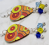 Australian Aboriginal Style Art Guitar Pick Earrings with Swarovski Crystal Dangles