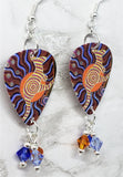 Australian Aboriginal Style Art Kangaroo Guitar Pick Earrings with Swarovski Crystal Dangles