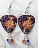 Australian Aboriginal Style Art Kangaroo Guitar Pick Earrings with Swarovski Crystal Dangles