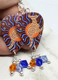 Australian Aboriginal Style Art Kangaroo Guitar Pick Earrings with Swarovski Crystal Dangles