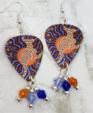 Australian Aboriginal Style Art Kangaroo Guitar Pick Earrings with Swarovski Crystal Dangles