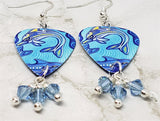 Australian Aboriginal Style Art Dolphin Guitar Pick Earrings with Aqua Swarovski Crystal Dangles