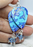 Australian Aboriginal Style Art Dolphin Guitar Pick Earrings with Aqua Swarovski Crystal Dangles