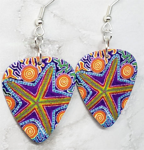Australian Aboriginal Style Art Starfish Guitar Pick Earrings