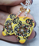 Australian Aboriginal Style Art Snakes Guitar Pick Earrings with Metallic Sunshine Swarovski Crystals