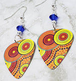 CLEARANCE Australian Aboriginal Style Art Guitar Pick Earrings with Blue Swarovski Crystals