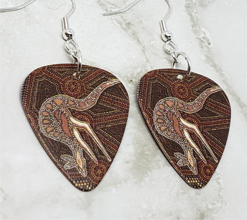 Australian Aboriginal Style Art Kangaroo Guitar Pick Earrings