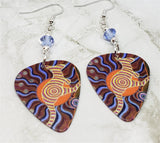 Australian Aboriginal Style Art Kangaroo Guitar Pick Earrings with Blue Swarovski Crystals
