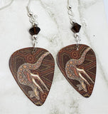 Australian Aboriginal Style Art Kangaroo Guitar Pick Earrings with Mocca Swarovski Crystals