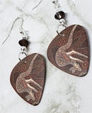 Australian Aboriginal Style Art Kangaroo Guitar Pick Earrings with Mocca Swarovski Crystals