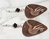 Australian Aboriginal Style Art Kangaroo Guitar Pick Earrings with Mocca Swarovski Crystals