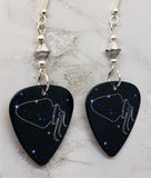 Horoscope Astrological Sign Aquarius Guitar Pick Earrings with Metallic Silver Swarovski Crystals