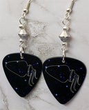 Horoscope Astrological Sign Aquarius Guitar Pick Earrings with Metallic Silver Swarovski Crystals