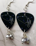 Horoscope Astrological Sign Aquarius Guitar Pick Earrings with Metallic Silver Swarovski Crystal Dangles