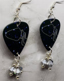 Horoscope Astrological Sign Aquarius Guitar Pick Earrings with Metallic Silver Swarovski Crystal Dangles