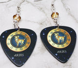 Horoscope Astrological Sign Aries Guitar Pick Earrings with Metallic Sunshine Swarovski Crystals