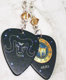 Horoscope Astrological Sign Aries Guitar Pick Earrings with Metallic Sunshine Swarovski Crystals