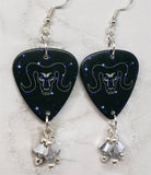 Horoscope Astrological Sign Aries Guitar Pick Earrings with Metallic Silver Swarovski Crystal Dangles
