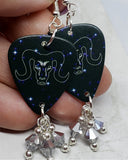 Horoscope Astrological Sign Aries Guitar Pick Earrings with Metallic Silver Swarovski Crystal Dangles