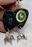 Horoscope Astrological Sign Aries Guitar Pick Earrings with Metallic Silver Swarovski Crystal Dangles