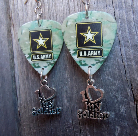 Army Camo I Love My Soldier Guitar Pick Earrings