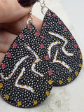 CLEARANCE Aboriginal Style Art Hand Painted Kangaroo FAUX Pebble Effect Leather Teardrop Shaped Earrings