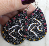 CLEARANCE Aboriginal Style Art Hand Painted Kangaroo FAUX Pebble Effect Leather Teardrop Shaped Earrings