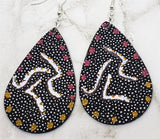 CLEARANCE Aboriginal Style Art Hand Painted Kangaroo FAUX Pebble Effect Leather Teardrop Shaped Earrings