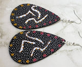 CLEARANCE Aboriginal Style Art Hand Painted Kangaroo FAUX Pebble Effect Leather Teardrop Shaped Earrings