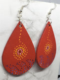 CLEARANCE Aboriginal Style Dot Art Hand Painted Vegetable Tanned Real Red Leather Teardrop Shaped Earrings