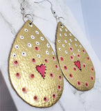 CLEARANCE Aboriginal Style Dot Art Hand Painted Metallic Gold Real Leather Teardrop Shaped Earrings