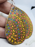 Aboriginal Style Dot Art Hand Painted Real Leather Metallic Gold Teardrop Shaped Earrings