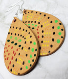 CLEARANCE Aboriginal Style Dot Art Hand Painted Vegetable Tanned Real Tan Leather Teardrop Shaped Earrings