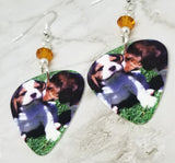 Beagle Puppies Guitar Pick Earrings with Topaz Swarovski Crystals