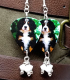 Bernese Mountain Dog Puppy Guitar Pick Earrings with White Swarovski Crystal Dangles