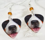 CLEARANCE Bernese Mountain Dog Guitar Pick Earrings with Topaz Swarovski Crystals