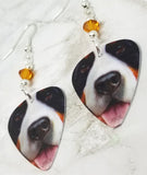 CLEARANCE Bernese Mountain Dog Guitar Pick Earrings with Topaz Swarovski Crystals