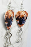 CLEARANCE Adorable Sleeping Boxer Puppy Guitar Pick Earrings with Bone Charm Dangles