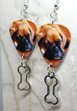 CLEARANCE Adorable Sleeping Boxer Puppy Guitar Pick Earrings with Bone Charm Dangles